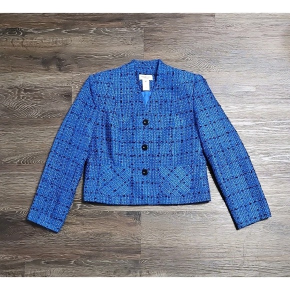 Vintage Henry Lee Women's 8 Petite Tweed Skirt Suit Set Blue Carrer Office - Picture 5 of 16